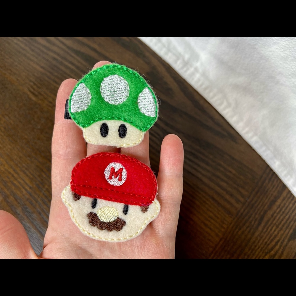 Handmade Felt Embroidered Mario Mushroom Hair Clips Accessories Cosplay Nintendo